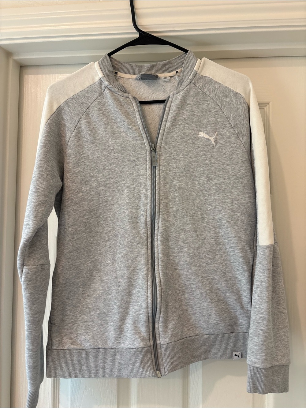 Puma Grey and White Women's Zip-Up Varsity Jacket